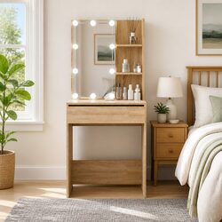Compact Makeup Vanity with LED Mirror Features