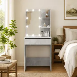 Compact and Stylish Grey Dressing Table with LED Mirror