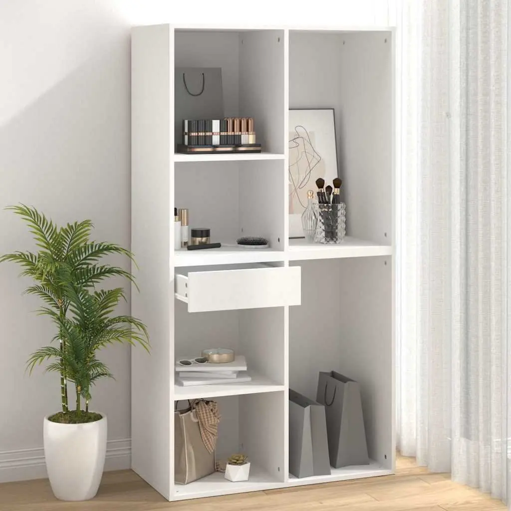 Cosmetic Cabinet White Engineered Wood Spacious Storage Drawer Compartment