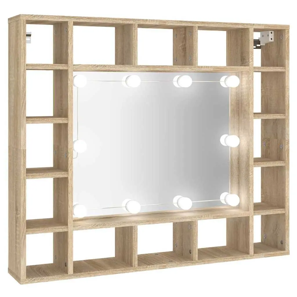 Bathroom Cabinet Brown Wall-Mounted with LED Lights and Mirror