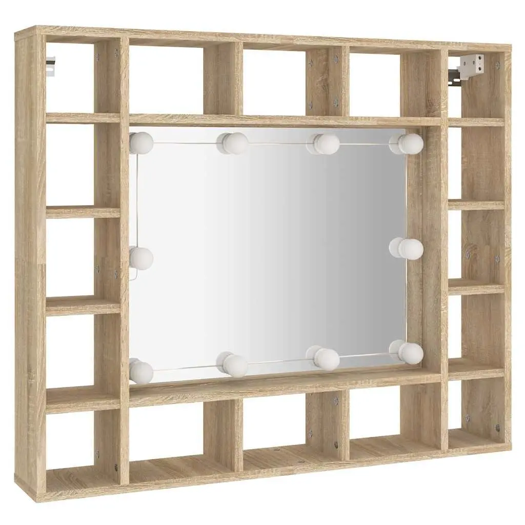 Bathroom Cabinet Brown Wall-Mounted with LED Lights and Mirror