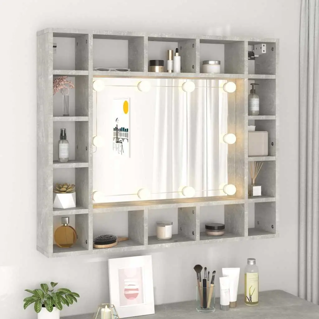 Bathroom Cabinet Grey Wall-Mounted LED Mirror Storage 16 Compartments