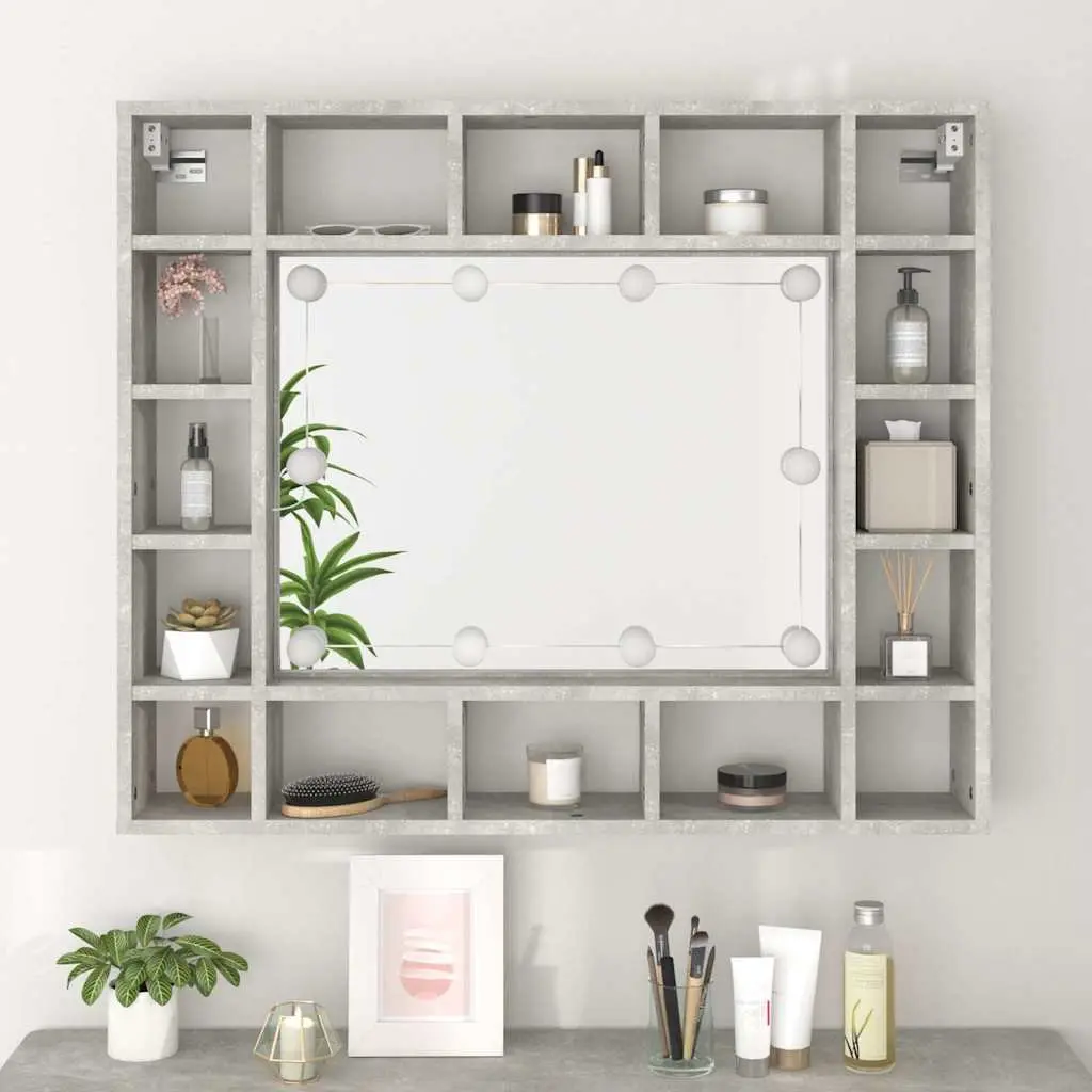 Bathroom Cabinet Grey Wall-Mounted LED Mirror Storage 16 Compartments