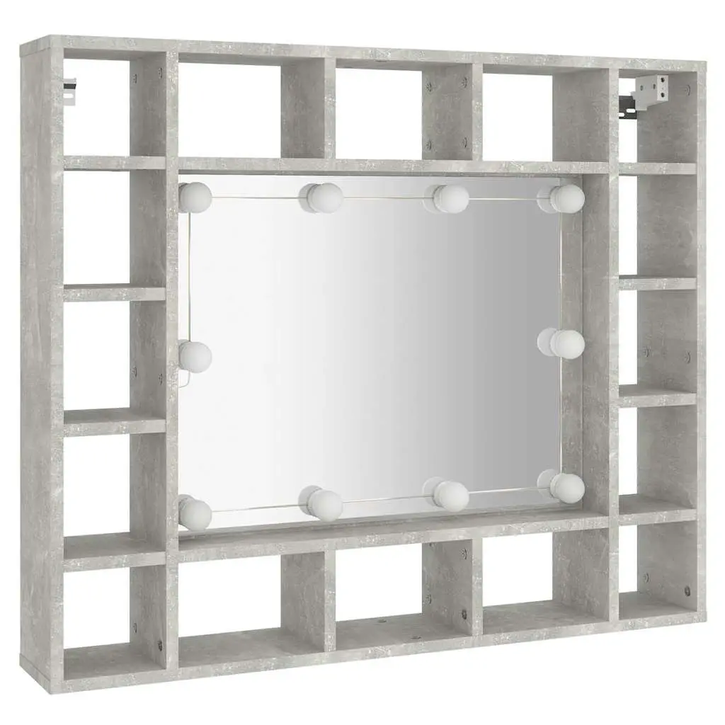 Bathroom Cabinet Grey Wall-Mounted LED Mirror Storage 16 Compartments