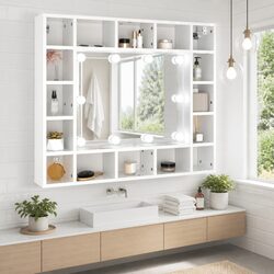 Bathroom Mirror Cabinet LED White Vanity Storage 91x15x76.5cm Wall-Mounted