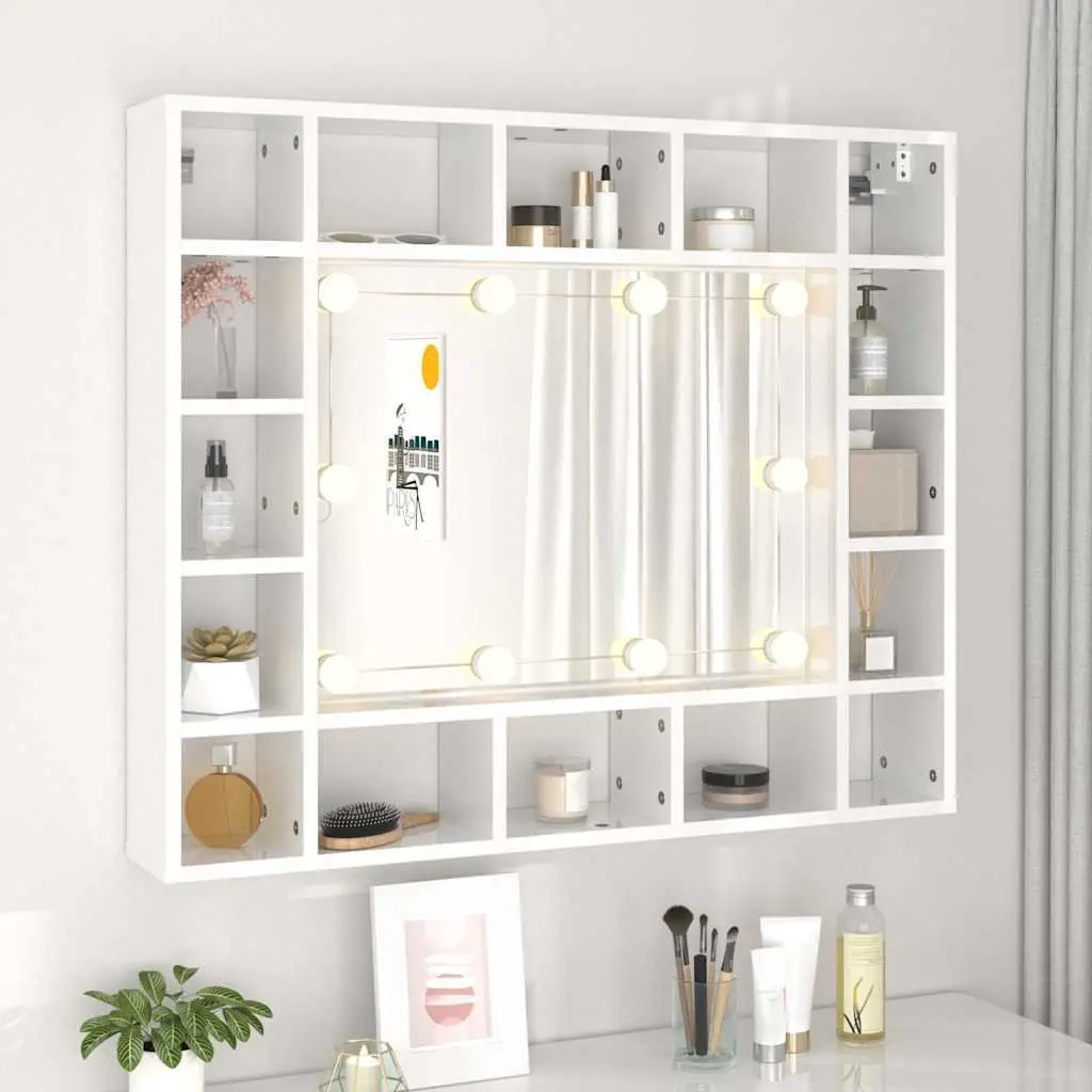 Bathroom Cabinet White 91x15x76.5cm LED Mirror Wall-Mounted Storage