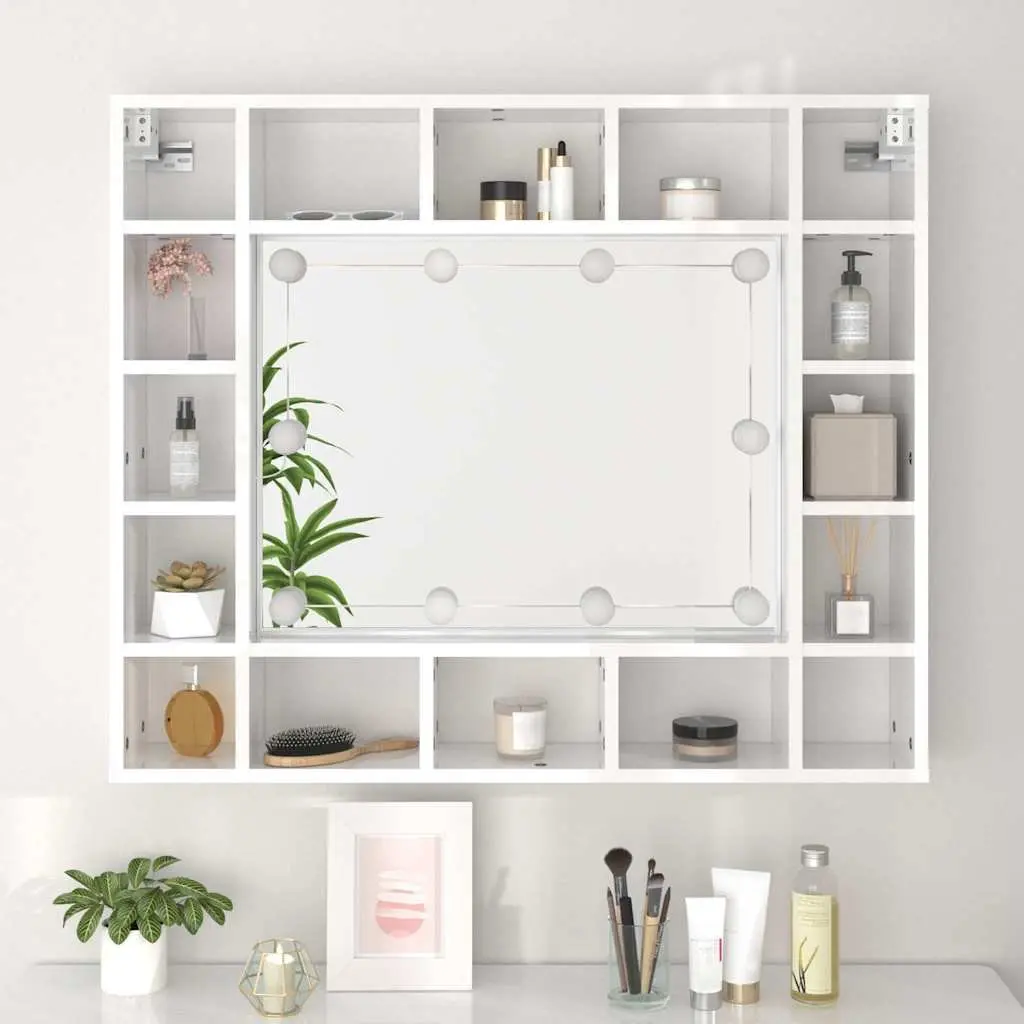 Bathroom Cabinet White 91x15x76.5cm LED Mirror Wall-Mounted Storage
