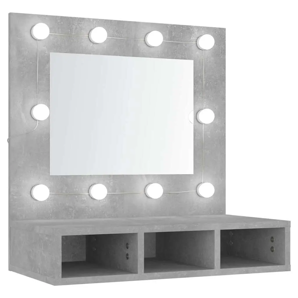Mirror Cabinet Grey 60x31.5x62cm LED Light Wall Mounted Storage Shelves