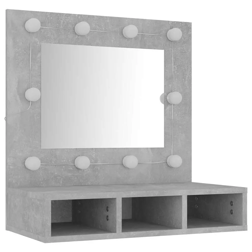 Mirror Cabinet Grey 60x31.5x62cm LED Light Wall Mounted Storage Shelves