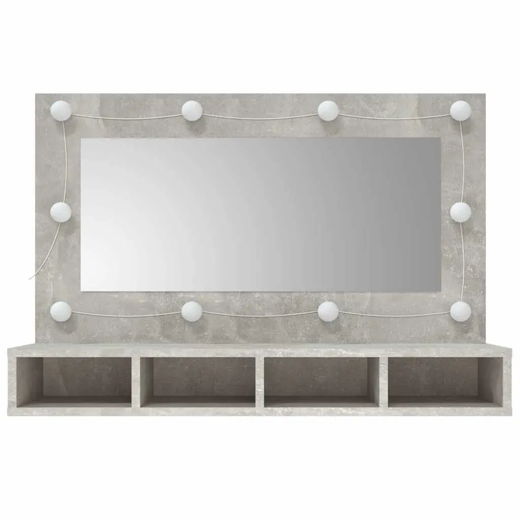 LED Mirror Cabinet Concrete Grey Bathroom Vanity Storage with USB Mode Switching and 4 Open Shelves