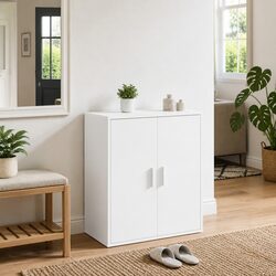 Concise White Shoe Cabinet with 5 Shelves 60x35x70cm