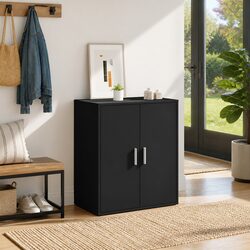 Black Shoe Cabinet Storage Organiser 5 Shelves Engineered Wood Bedroom Hallway