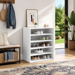 Shoe Cabinet White 5-Shelf Engineered Wood Storage Organiser 60x35x70cm
