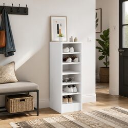 Compact White Shoe Cabinet with 6 Storage Slots