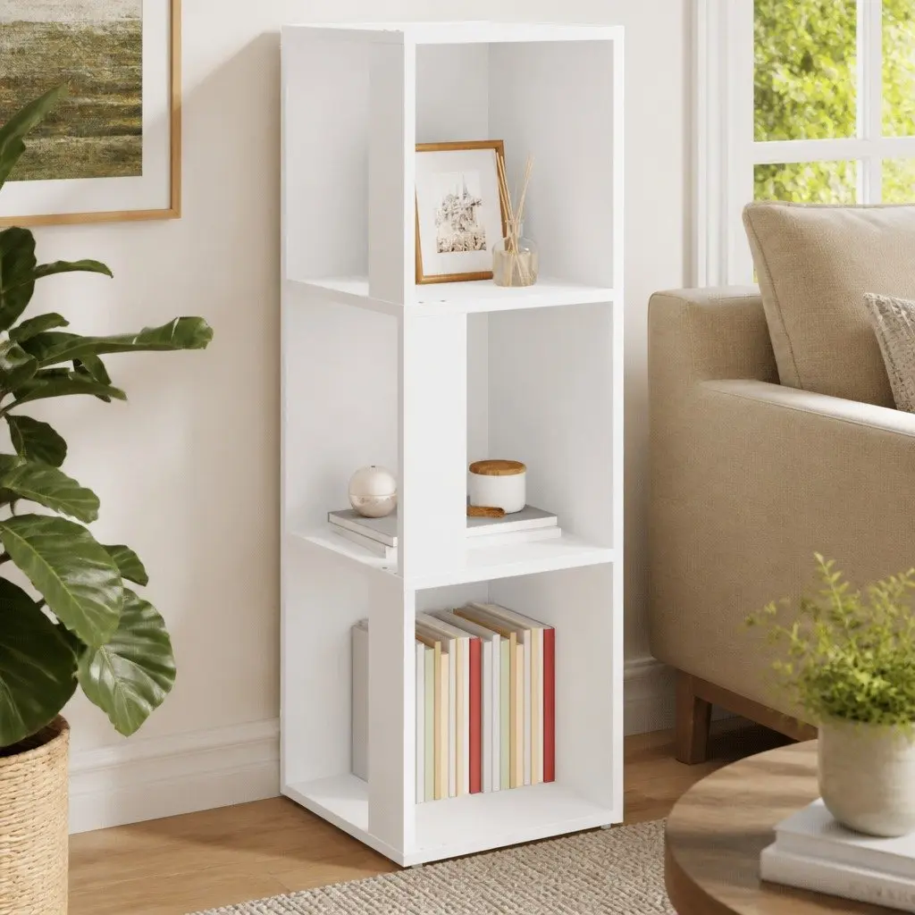 Corner Storage Cabinet White 33x33x100 cm Compact with 3 Storage Compartments