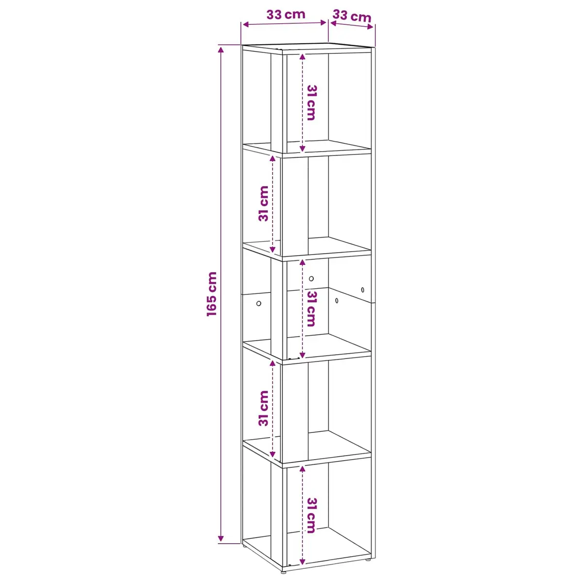 White Corner Cabinet 5 Compartments 33x33x165cm Compact Storage Unit for Living Room