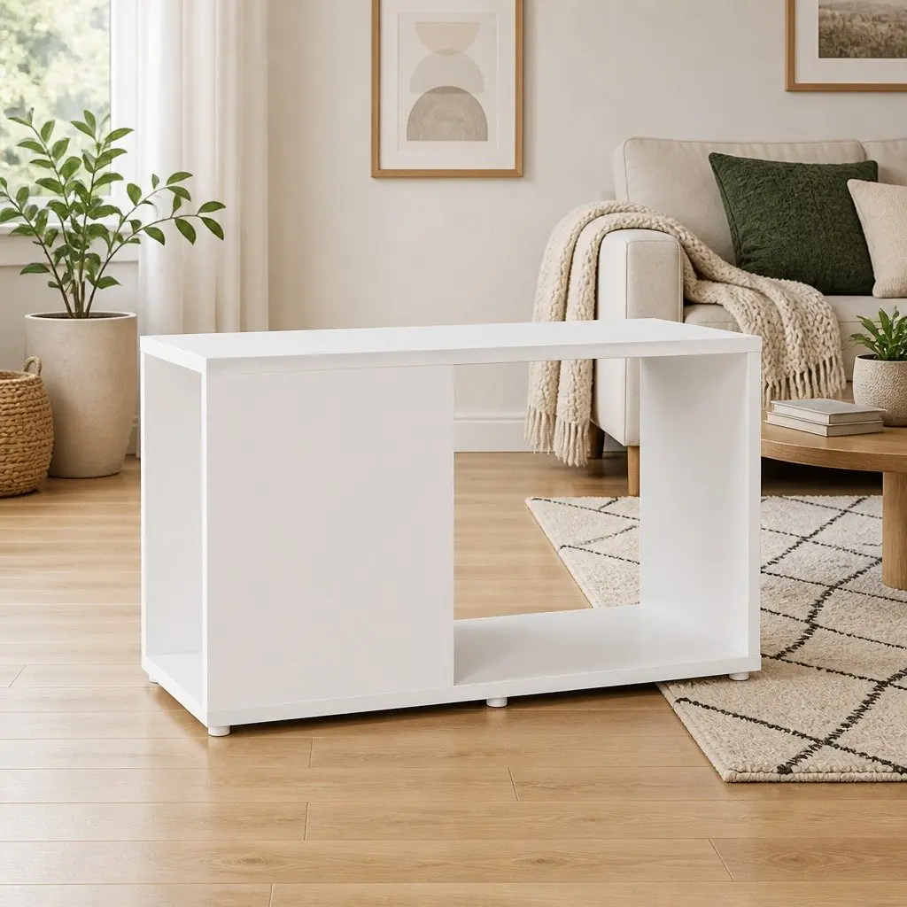 Open Shelving Unit TV Cabinet White Engineered Wood Storage Furniture 60W x 24D x 32H cm