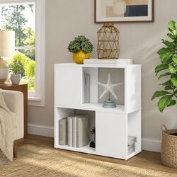 Compact 2-Tier White Book Cabinet for Stylish Storage