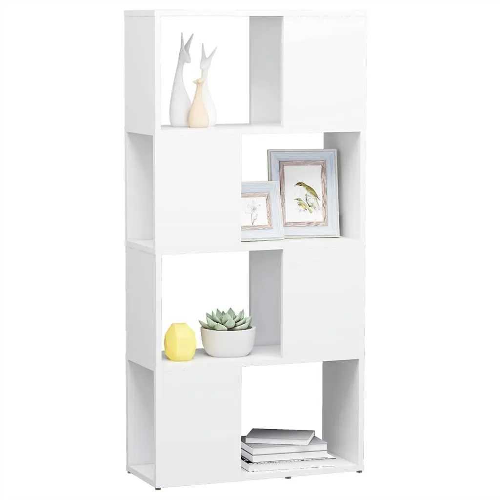 Book Cabinet Room Divider White 60x24x124.5cm 4 Compartment Storage Shelving Unit
