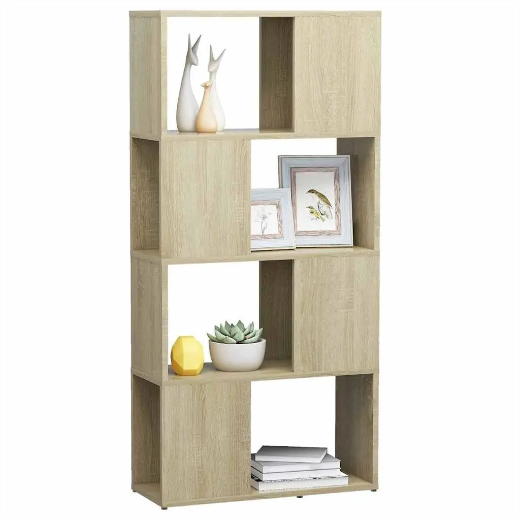 Book Cabinet Room Divider Sonoma Oak 60x24x124.5cm Sturdy Construction 4 Compartments