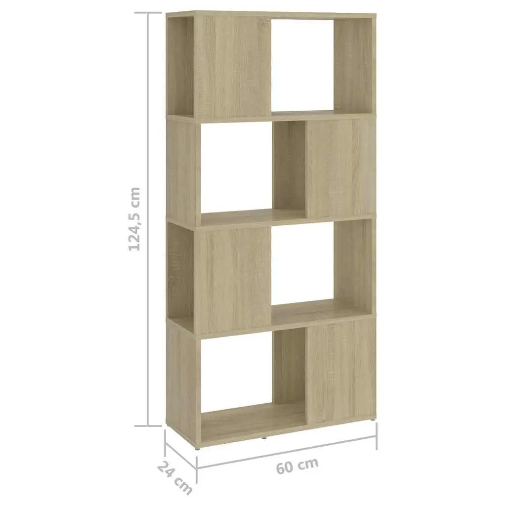 Book Cabinet Room Divider Sonoma Oak 60x24x124.5cm Sturdy Construction 4 Compartments