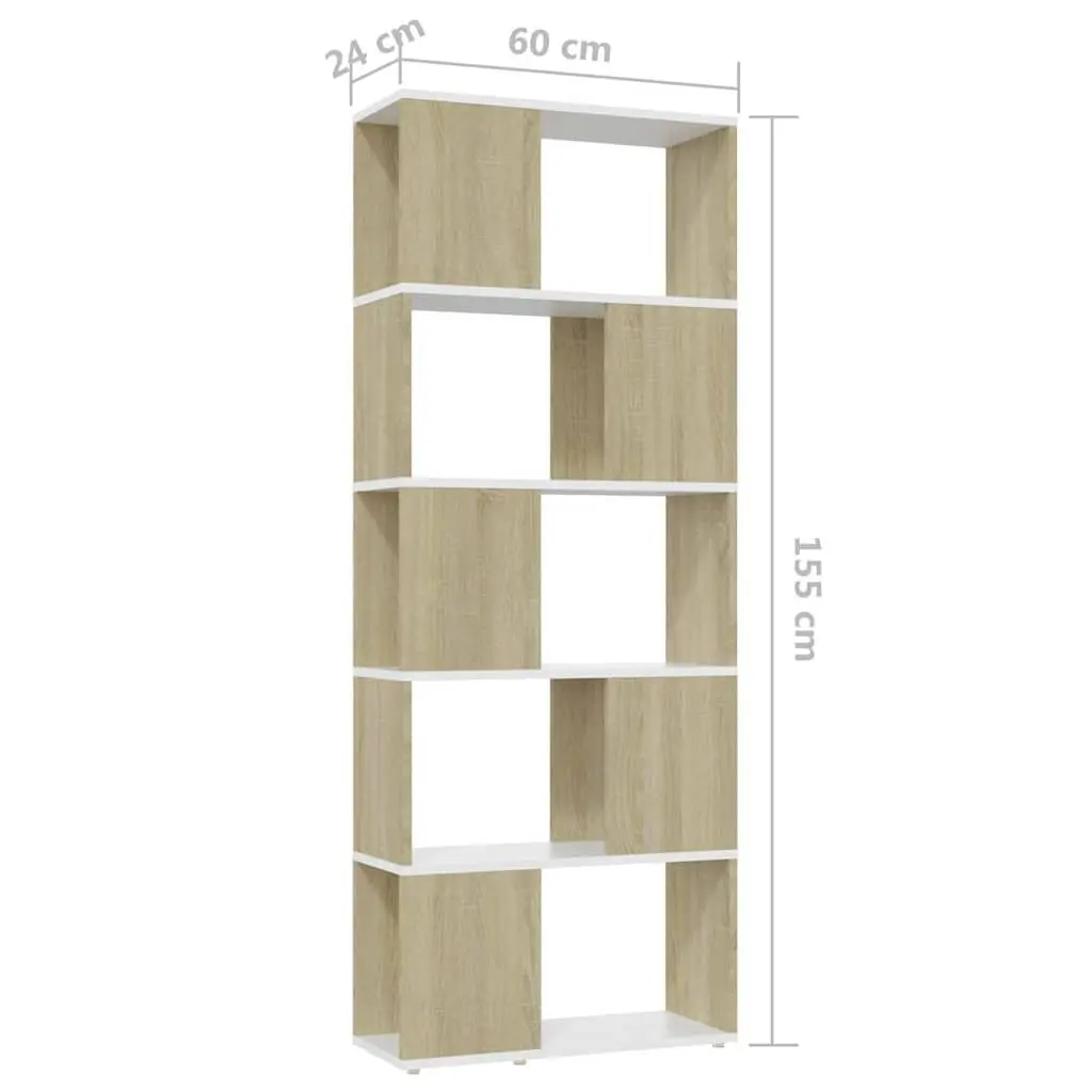 Book Cabinet Room Divider White & Sonoma Oak 60x24x155cm Bookcase Storage Shelf
