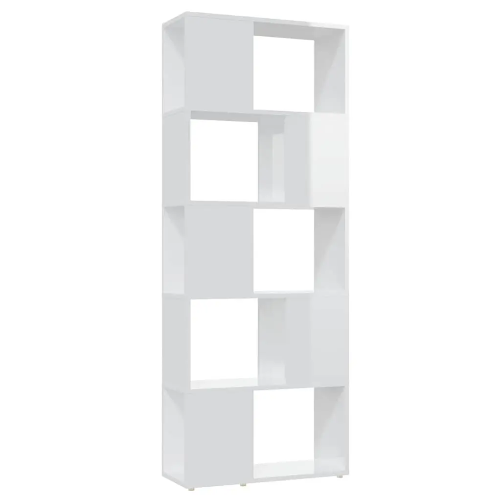 Book Cabinet High Gloss White 60x24x155cm Open Shelf Room Divider
