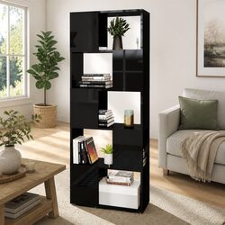 High Gloss Black Book Cabinet with Open Shelves