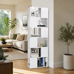 Concise and Stylish High Gloss Book Cabinet with 6 Shelves