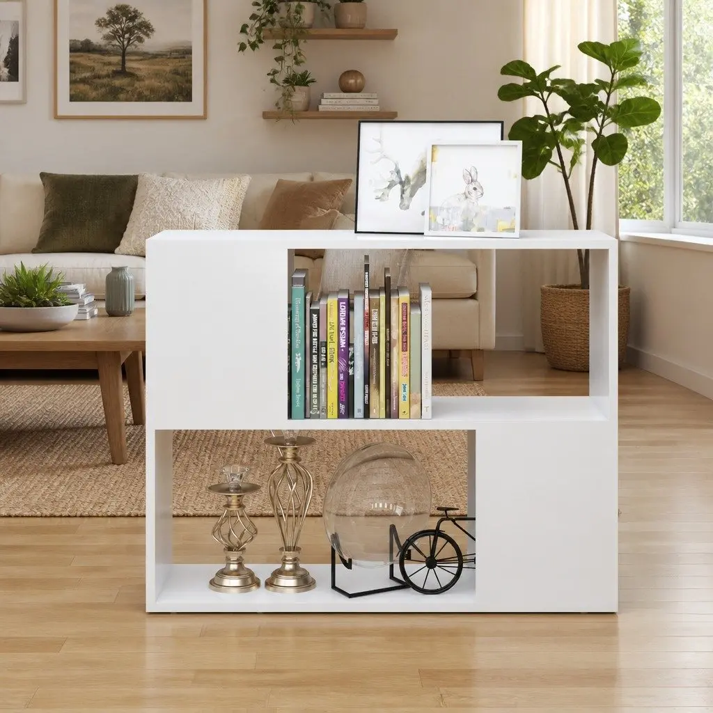 TV Cabinet White 80x24x63cm Open Compartment Storage Unit
