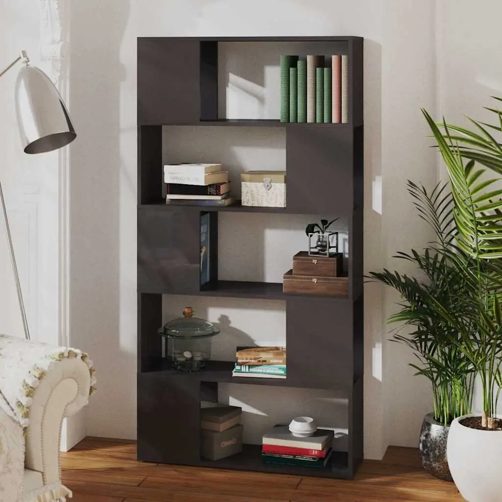 Book Cabinet Room Divider High Gloss Grey 80x24x155cm Sturdy Construction 5 Spacious Compartments