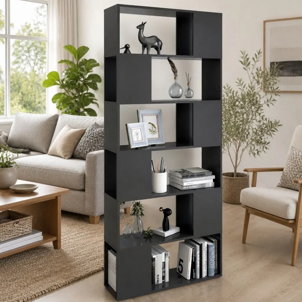 Room Divider Storage Shelf Grey 80cm Wide 24cm Deep 186cm High 6 Compartment Book Cabinet