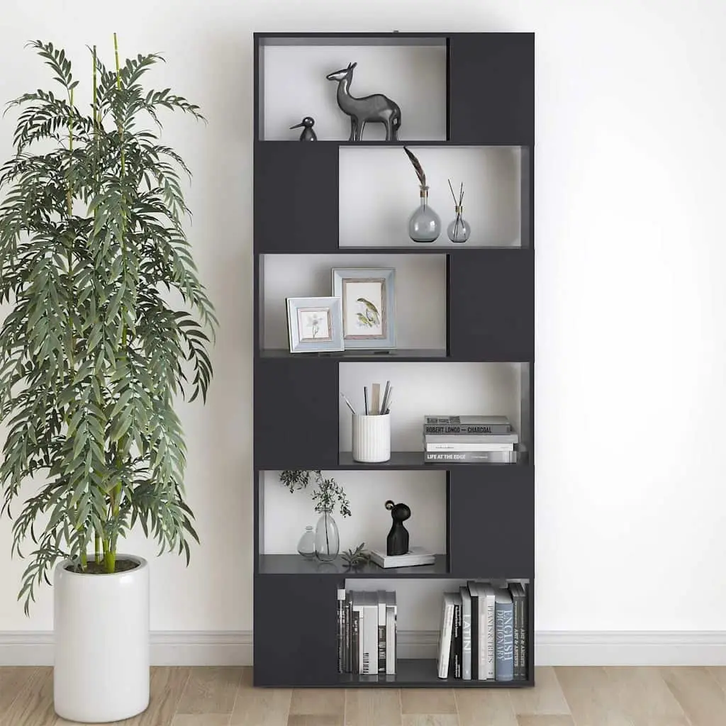 Room Divider Storage Shelf Grey 80cm Wide 24cm Deep 186cm High 6 Compartment Book Cabinet