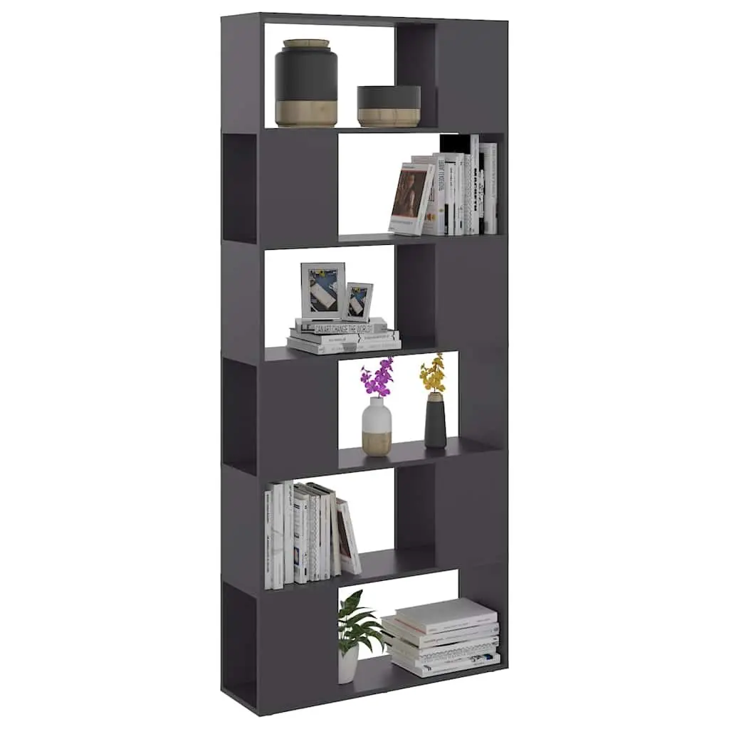 Room Divider Storage Shelf Grey 80cm Wide 24cm Deep 186cm High 6 Compartment Book Cabinet