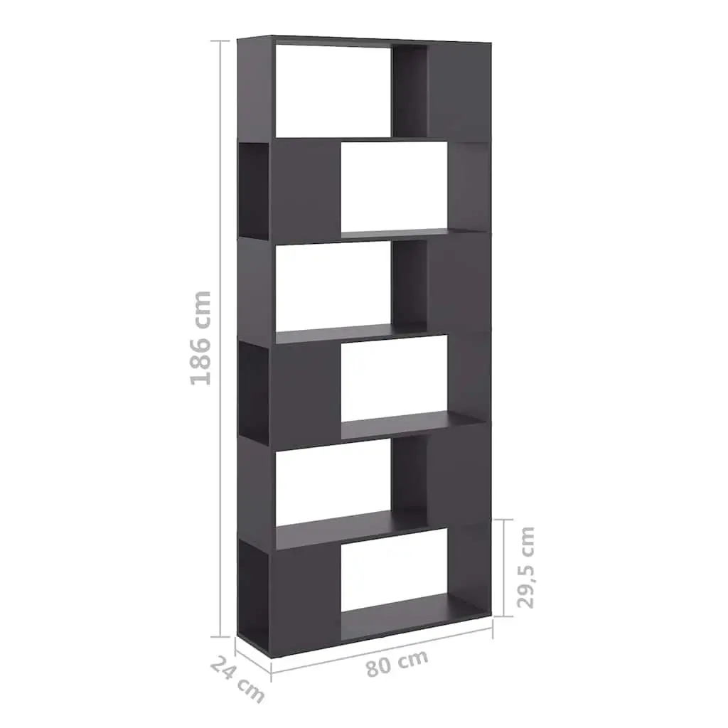 Room Divider Storage Shelf Grey 80cm Wide 24cm Deep 186cm High 6 Compartment Book Cabinet