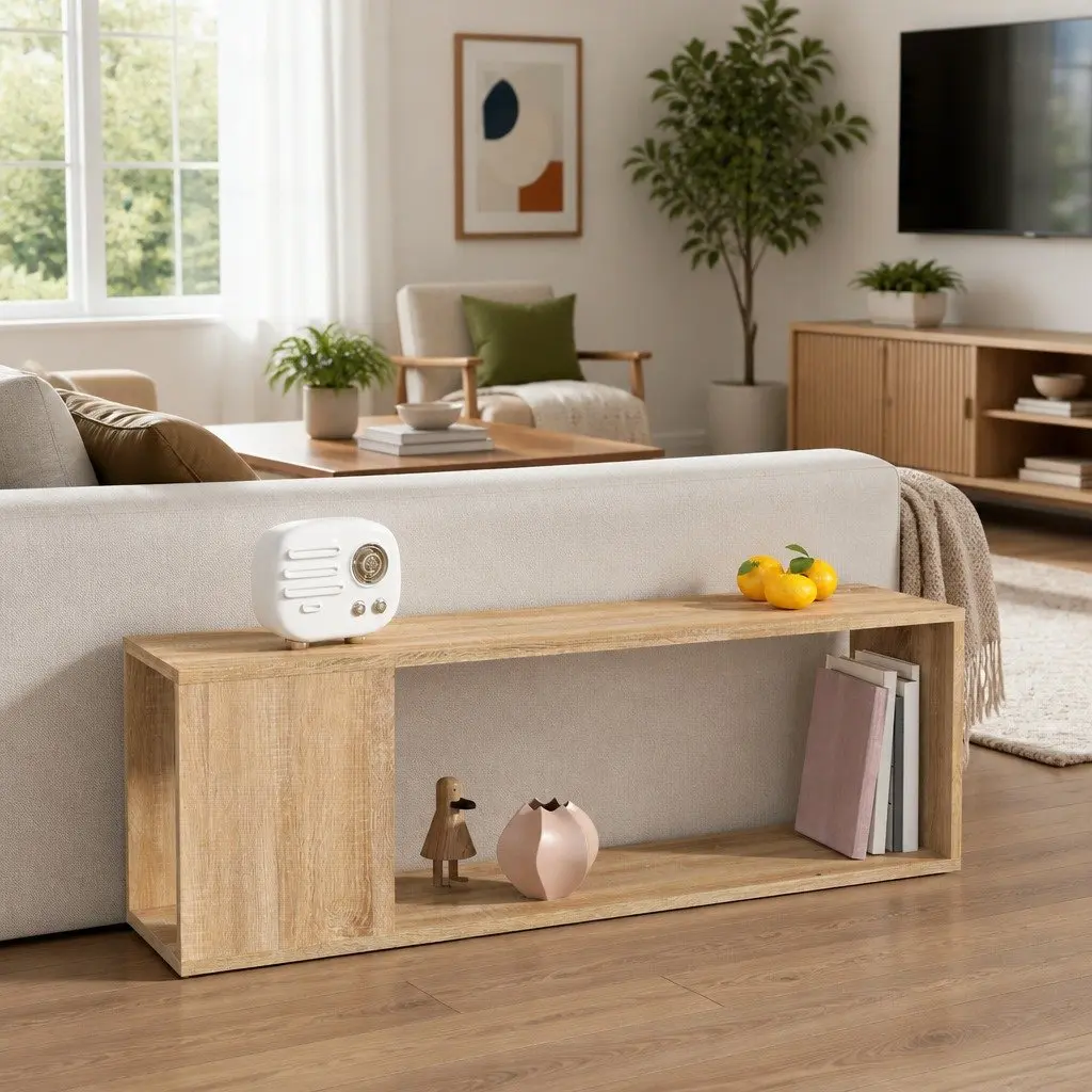 Brown TV Cabinet Engineered Wood Storage Unit with 2 Shelves for Organized Display 100x24x32cm
