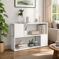 White Book Cabinet with Open Compartments and Shelves