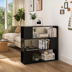 Book Cabinet Room Divider High Gloss Black Storage Shelf Compartment Organizer