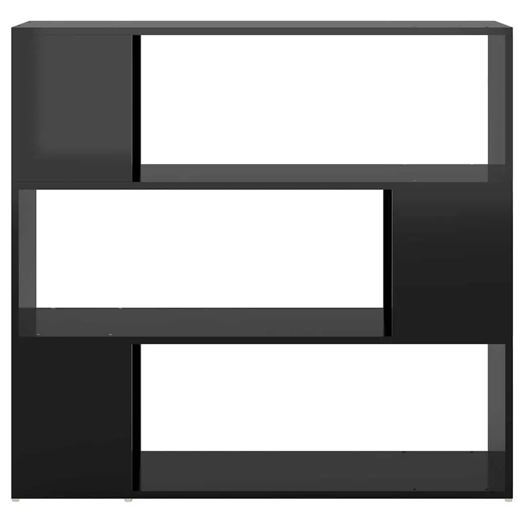 High Gloss Black Bookshelf Storage Divider 100W x 24D x 94H cm with 3 Compartments for Books and Decorative Items