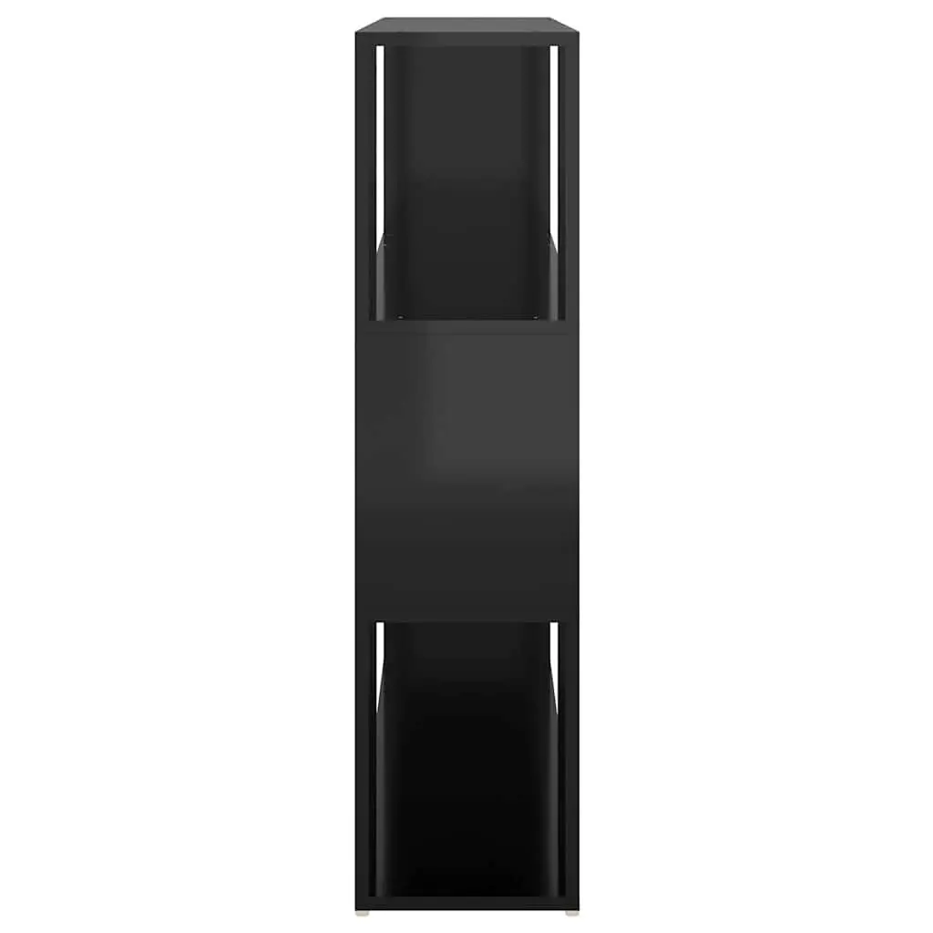High Gloss Black Bookshelf Storage Divider 100W x 24D x 94H cm with 3 Compartments for Books and Decorative Items