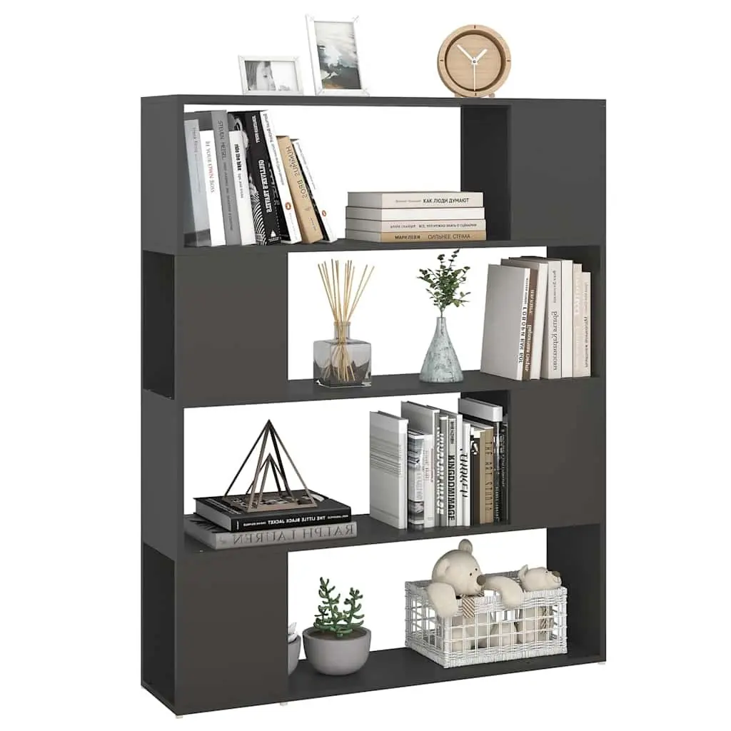 Book Cabinet Grey 4 Compartments Room Divider Storage Shelving Unit