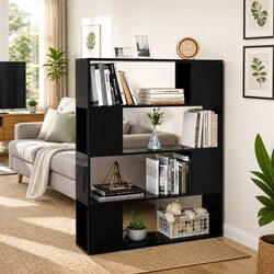 Compact High Gloss Black Bookcase with Room Divider Function