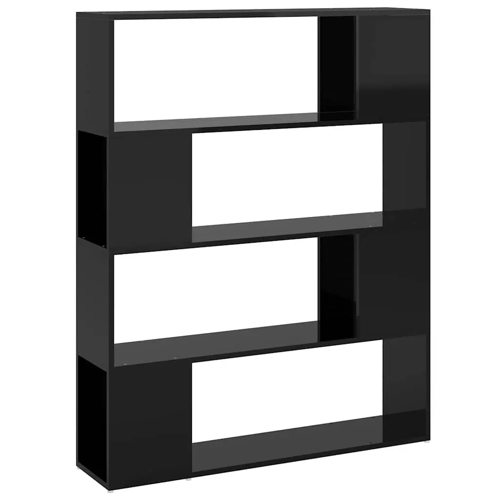 Book Cabinet Room Divider High Gloss Black 4 Compartment Storage Shelf Organizer