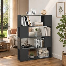 Compact Grey Book Cabinet Room Divider, 4 Spacious Compartments