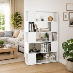 Compact White Bookcase Room Divider with Ample Storage