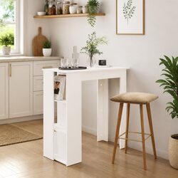 Bar Table with Storage Shelves White Modern Kitchen Dining Bistro Furniture