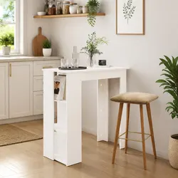 Concise White Bar Table with Storage Space