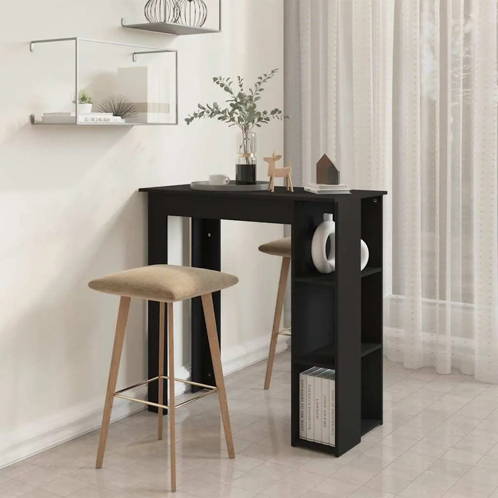 Bar Table Black Compact with 3 Storage Shelves