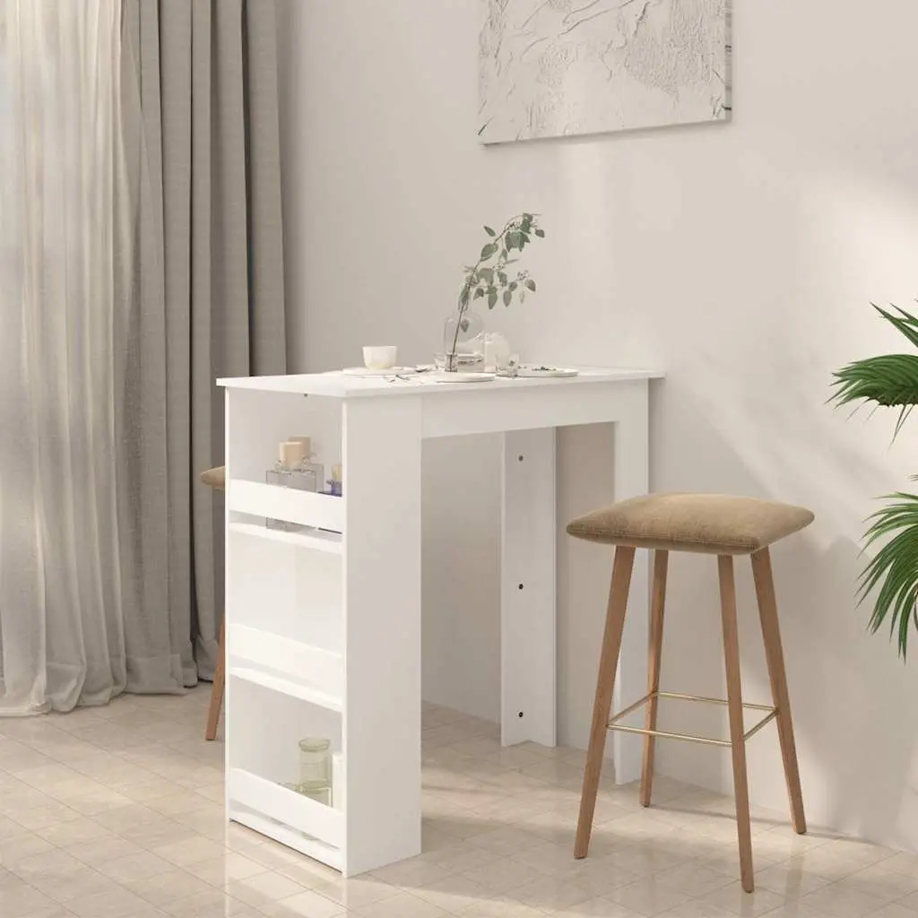 Bar Table White Kitchen Dining Storage Rack Bistro Compact Modern Design