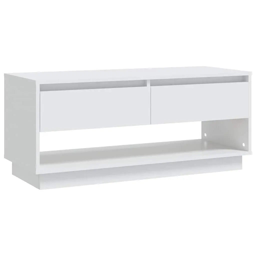 TV Cabinet White 102x41x44cm 2 Drawers Open Compartment Storage Unit